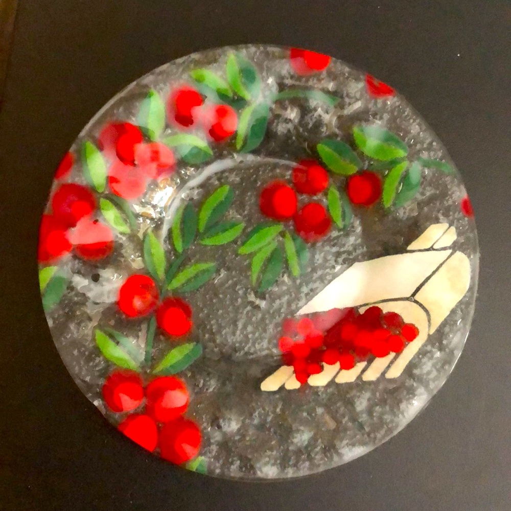 John Ross cranberry plate- signed 6 3/4”